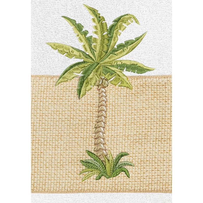 Authentic Hotel and Spa Turkish Cotton Palm Tree Embroidered White Bath Towels (Set of 4)