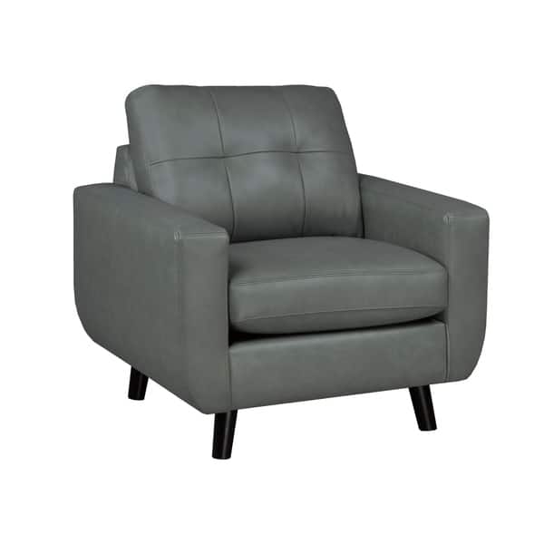 Gracie Mid Century Modern Grey Top Grain Italian Leather Tufted Sofa