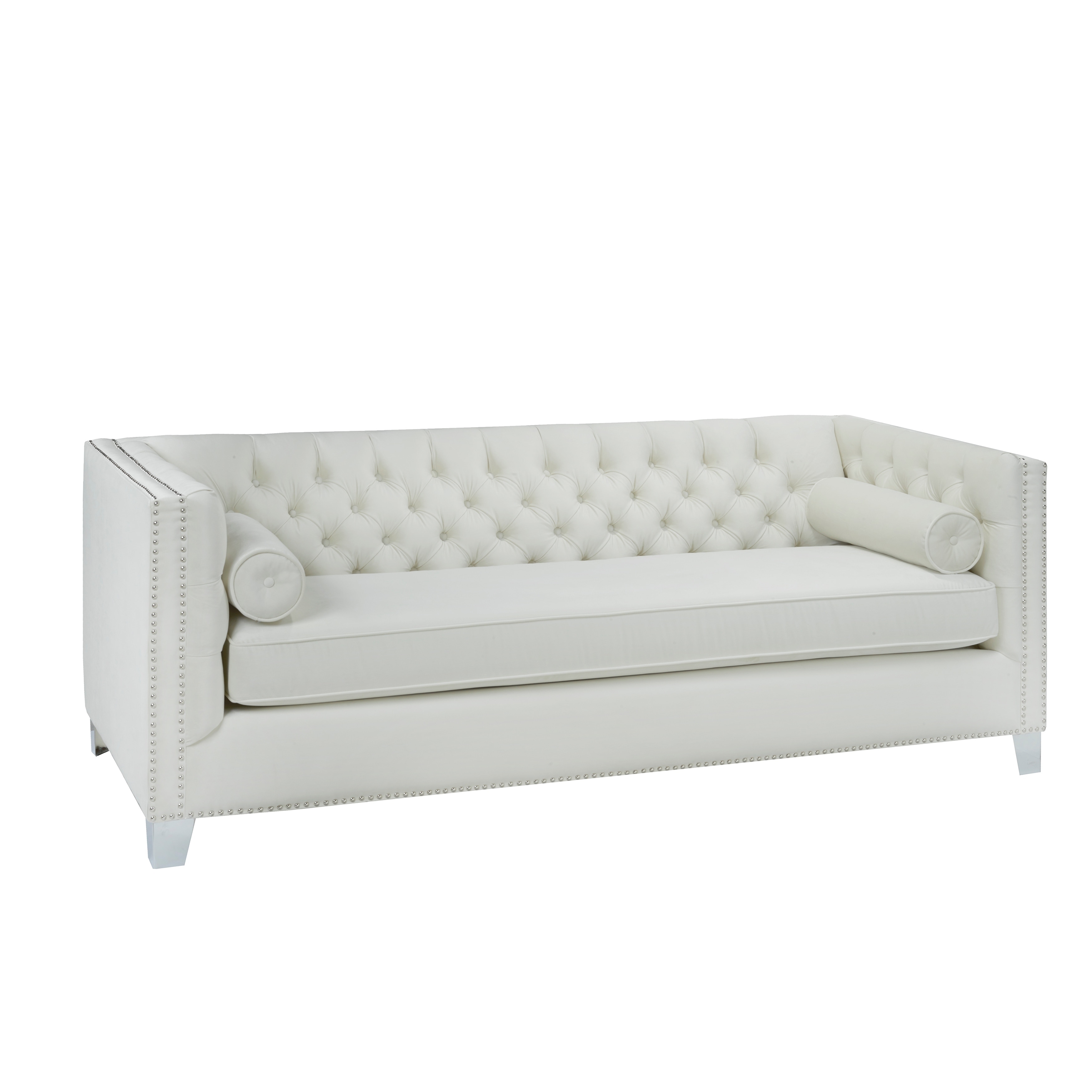 Oz Modern Ivory Velvet Tufted Nailhead Sofa Oz Modern Ivory Velvet Tufted