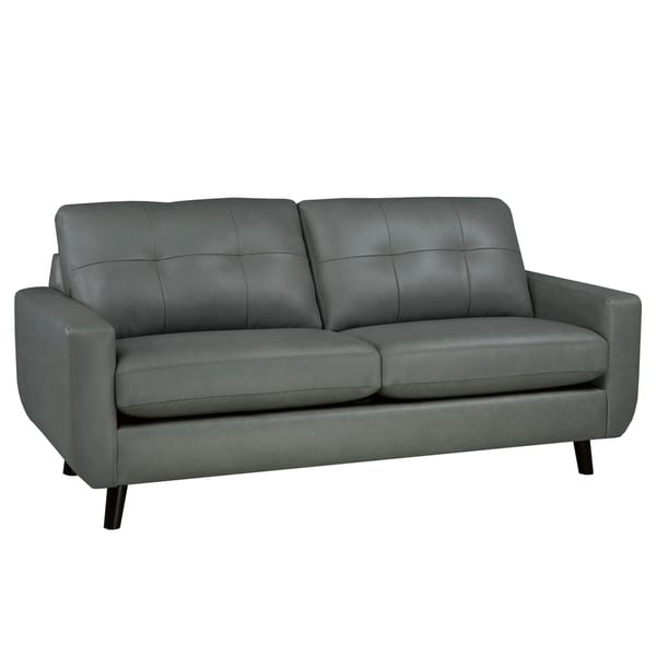 Gracie Mid Century Modern Grey Top Grain Italian Leather Tufted Gracie Mid Century Modern Grey Top Grain Italian Leather Tufted Sofa