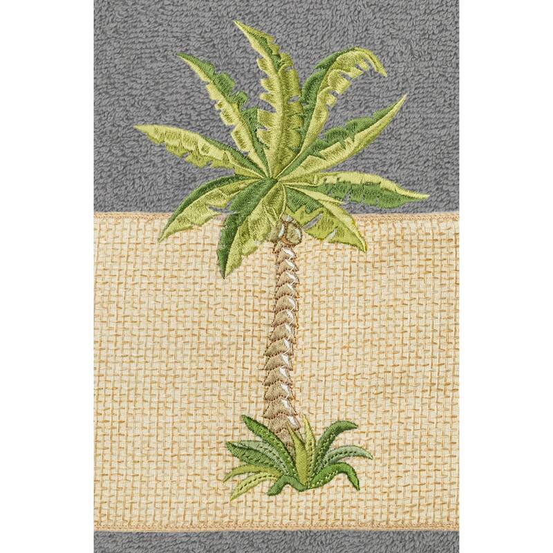 Authentic Hotel and Spa Turkish Cotton Palm Tree Embroidered Charcoal Grey 3-piece Towel Set