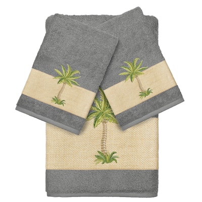 Authentic Hotel and Spa Turkish Cotton Palm Tree Embroidered Charcoal Grey 3-piece Towel Set