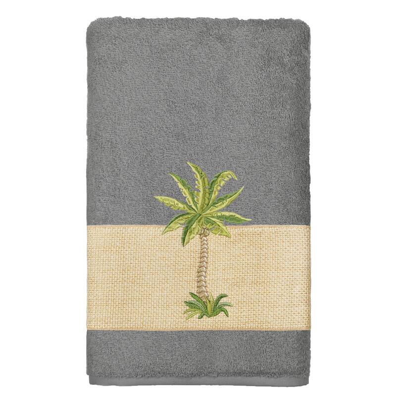 Authentic Hotel and Spa Turkish Cotton Palm Tree Embroidered Charcoal Grey 3-piece Towel Set