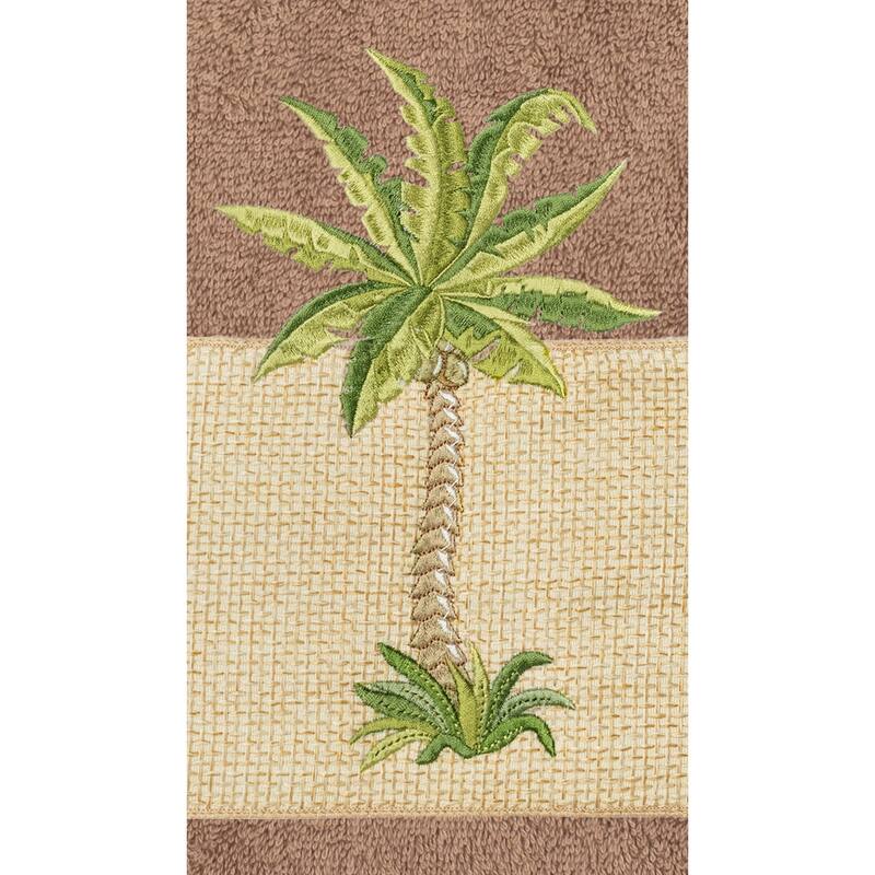 Authentic Hotel and Spa Turkish Cotton Palm Tree Embroidered Latte Brown 4-piece Towel Set
