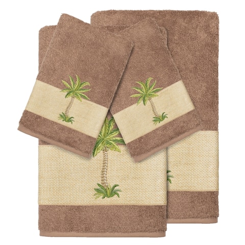 Authentic Hotel and Spa Turkish Cotton Palm Tree Embroidered Latte Brown 4-piece Towel Set