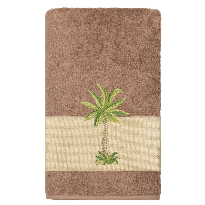Authentic Hotel and Spa Turkish Cotton Palm Tree Embroidered Latte Brown 4-piece Towel Set
