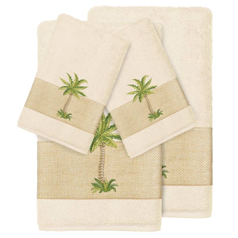 Authentic Hotel and Spa Turkish Cotton Palm Tree Embroidered Cream 4-piece Towel Set