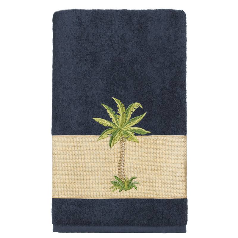 Authentic Hotel and Spa Turkish Cotton Palm Tree Embroidered Midnight Blue 4-piece Towel Set