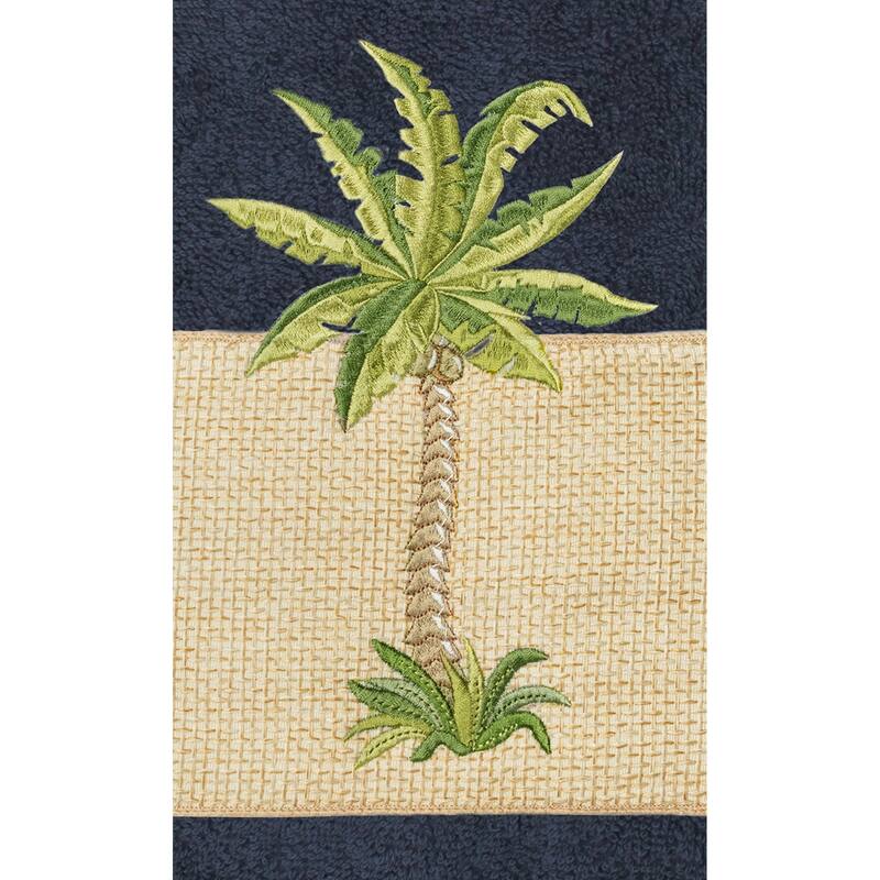 Authentic Hotel and Spa Turkish Cotton Palm Tree Embroidered Midnight Blue 4-piece Towel Set