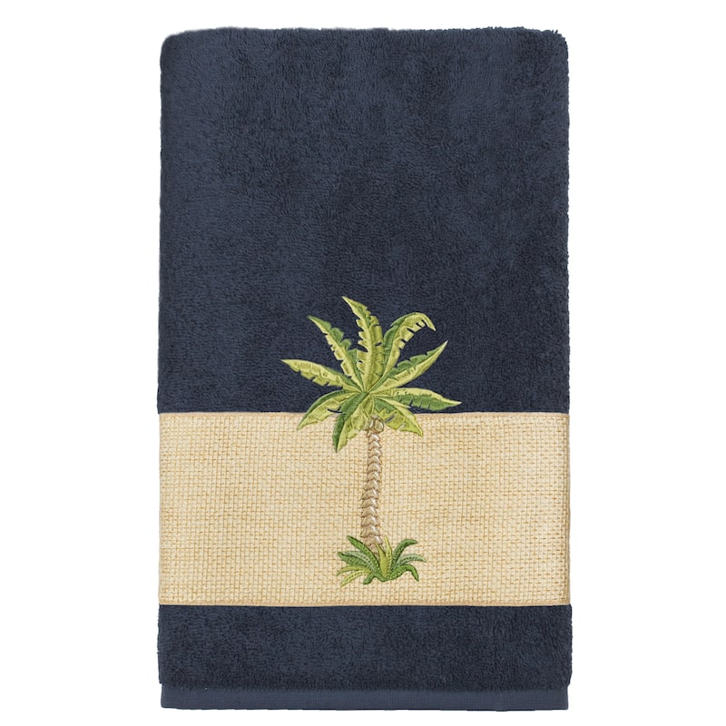 Authentic Hotel and Spa Turkish Cotton Palm Tree Embroidered Midnight Blue 8-piece Towel Set
