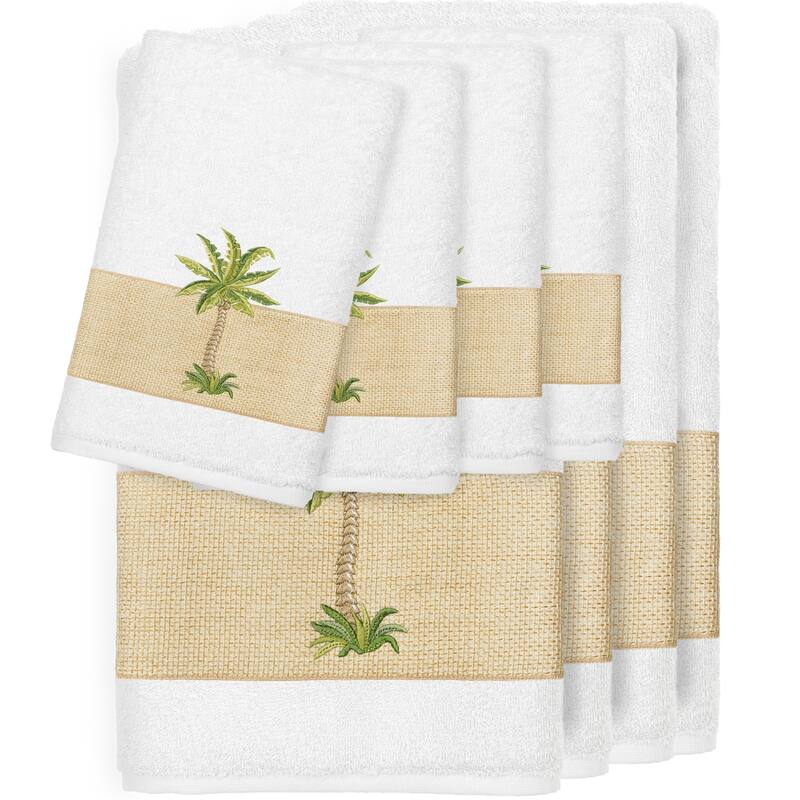 Authentic Hotel and Spa Turkish Cotton Palm Tree Embroidered White 8-piece Towel Set