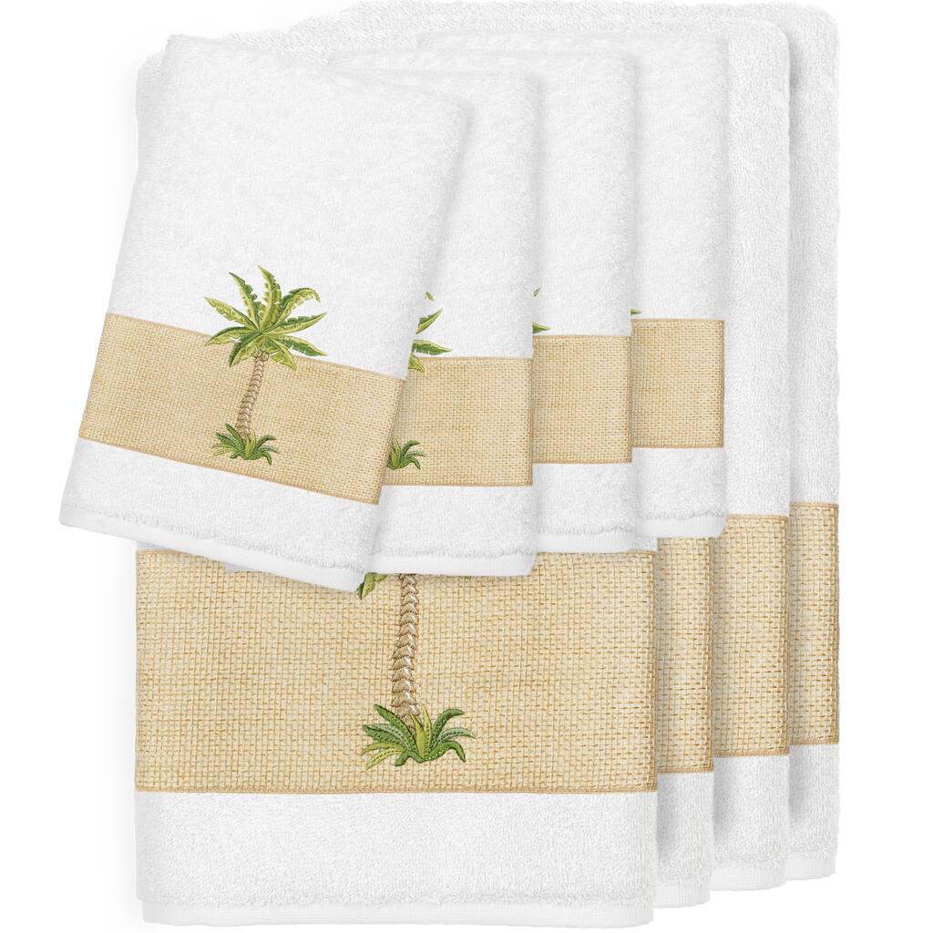 Authentic Hotel and Spa Turkish Cotton Palm Tree Embroidered White 8-piece Towel Set