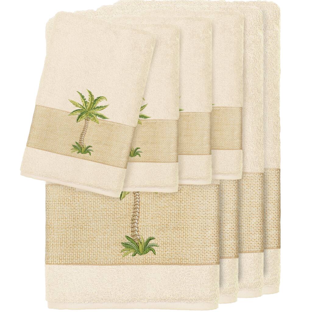 Authentic Hotel and Spa Turkish Cotton Palm Tree Embroidered Cream 8-piece Towel Set