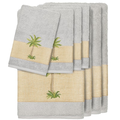 Authentic Hotel and Spa Turkish Cotton Palm Tree Embroidered Grey 8-piece Towel Set