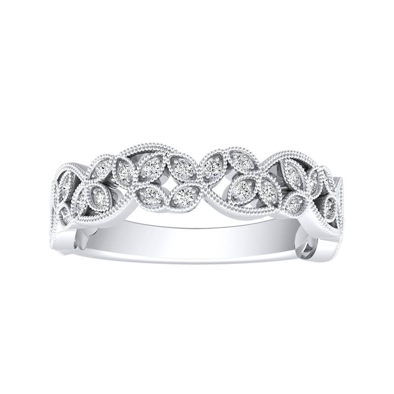 Auriya Floral Vintage 1/8ctw Diamond Wedding Band 18K Gold