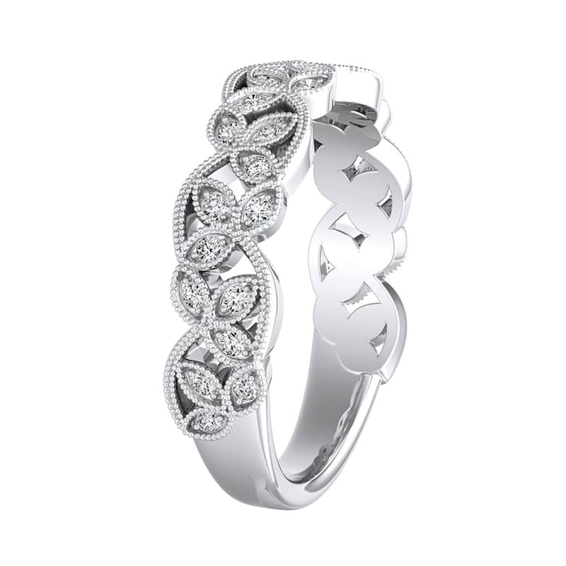 Auriya Platinum Vintage Floral 1/8ctw Diamond Wedding Anniversary Band