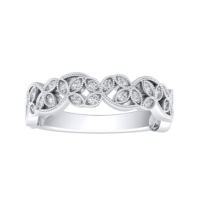 Auriya Platinum Vintage Floral 1/8ctw Diamond Wedding Anniversary Band