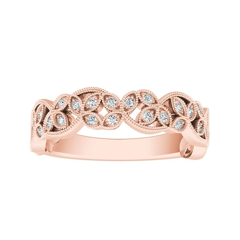 Auriya Vintage Floral 1/8ctw Diamond Wedding Anniversary Band 14k Gold