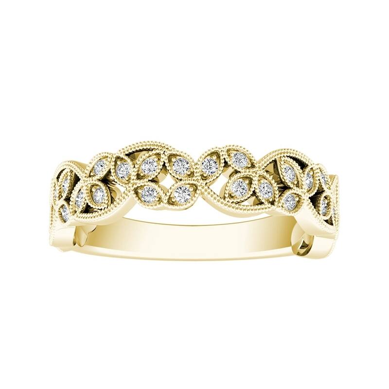 Auriya Vintage Floral 1/8ctw Diamond Wedding Anniversary Band 14k Gold