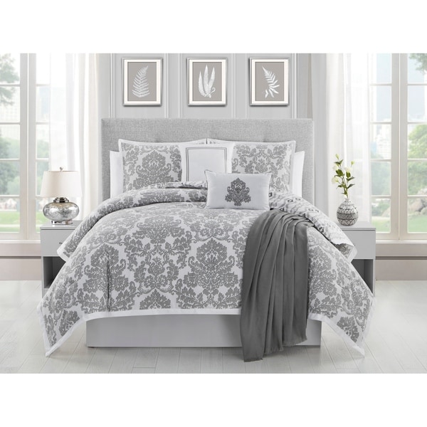 Ellen Tracy Adalisa 6-piece Comforter Bedding Set - platinum/white