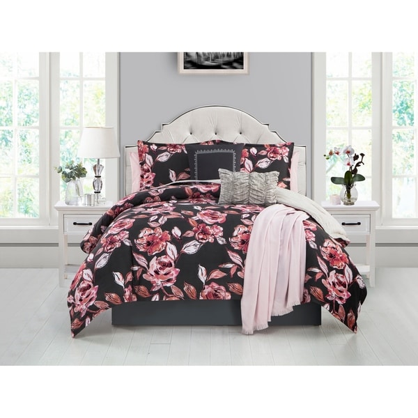 Ellen Tracy Fleur Du Jour 6-piece Comforter Bedding Set - pink/coral/charcoal