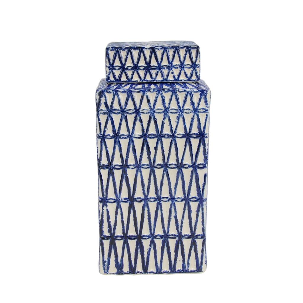 Sagebrook Home Decorative Ceramic Covered Jar, Blue/White