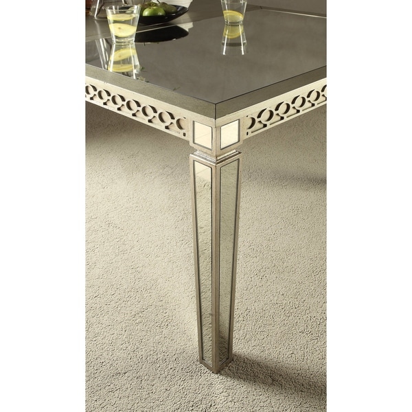 acme kacela glam mirrored dining table in champagne