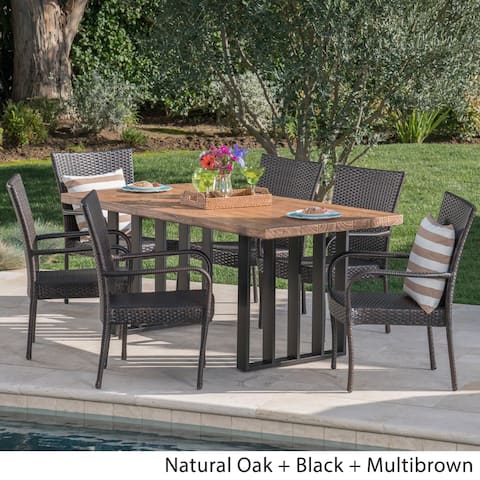 Lima Outdoor Wicker Light Weight Concrete Dining Set by Christopher Knight Home