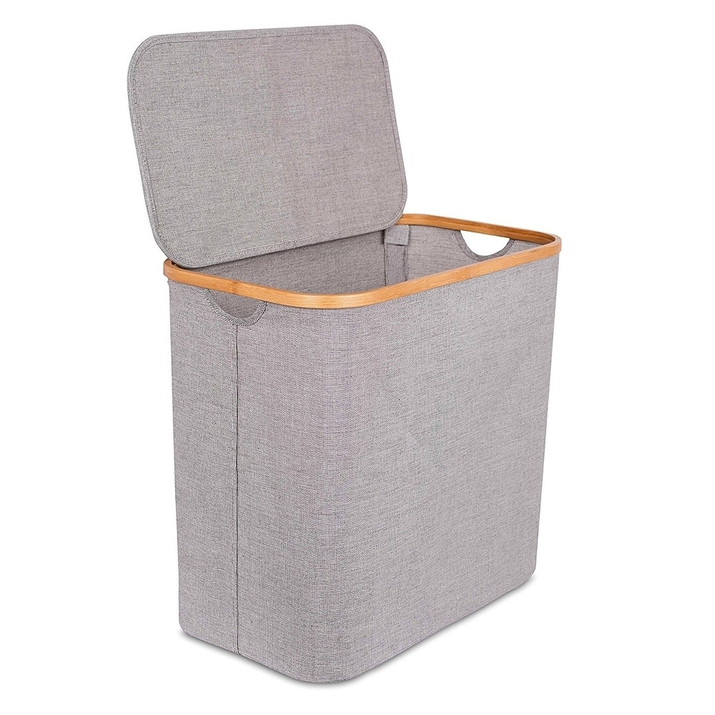 BirdRock Home Bamboo & Canvas Hamper | Single Laundry Basket With Lid ...