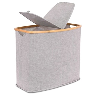 Hampers Online At Our Best Laundry Deals Birdrock Home Bamboo Canvas Hamper Double Laundry Basket With Lid Divided Foldable Cut Out