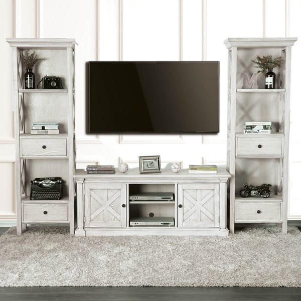 Furniture Of America Lyle Rustic White Solid Wood 2 Cabinet Tv Stand Overstock 20853123 72 Inch