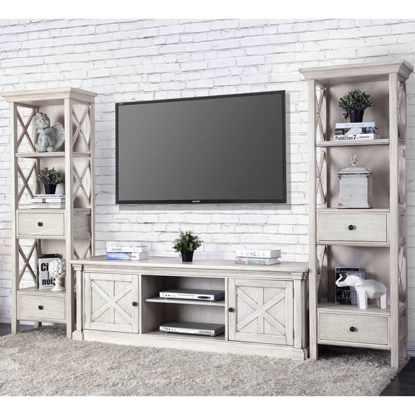 white rustic tv stand with barn doors