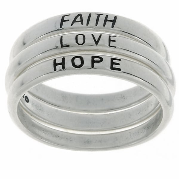 Shop Sterling Silver Faith/ Love/ Hope Stackable Ring Set - Free ...