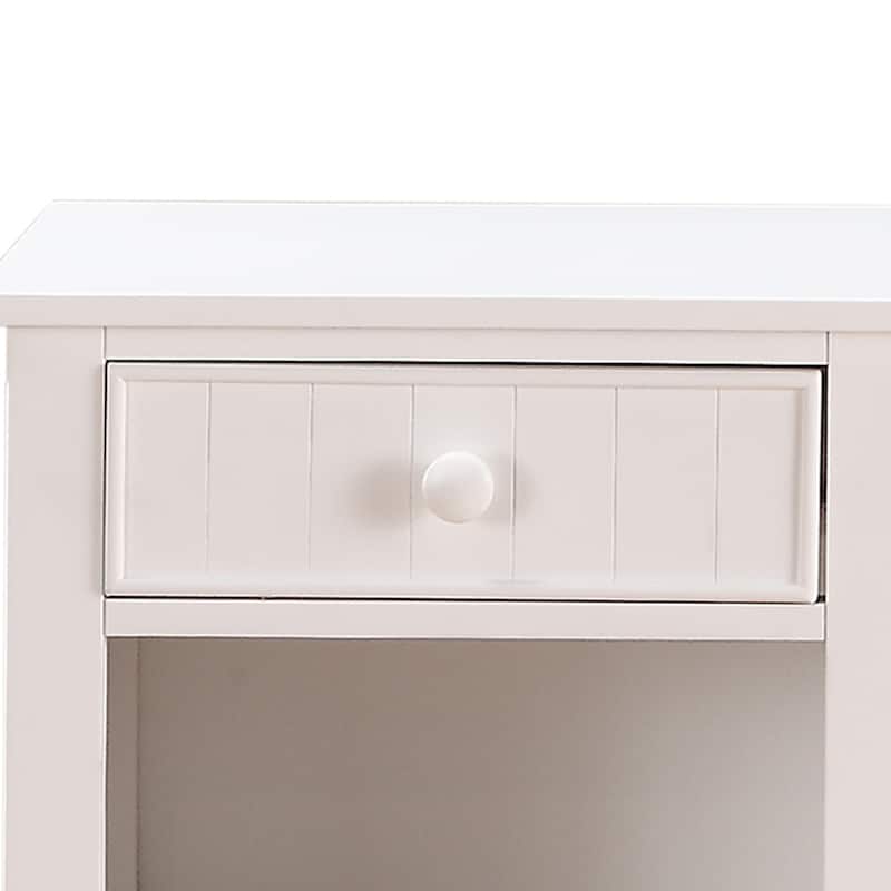 Wooden Night Stand With Bottom Open Shelf, White