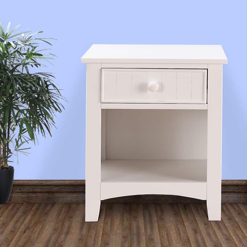 Wooden Night Stand With Bottom Open Shelf, White