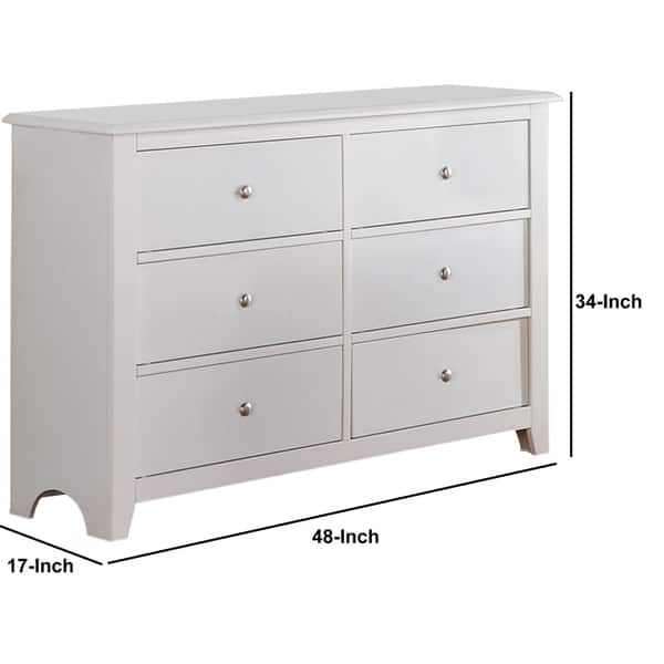 Shop Pine Wood 6 Drawer Dresser With Silver Knobs White
