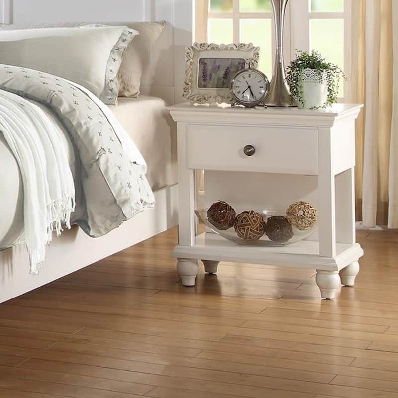 Poplar Wood Night Stand with Spacious Storage, White