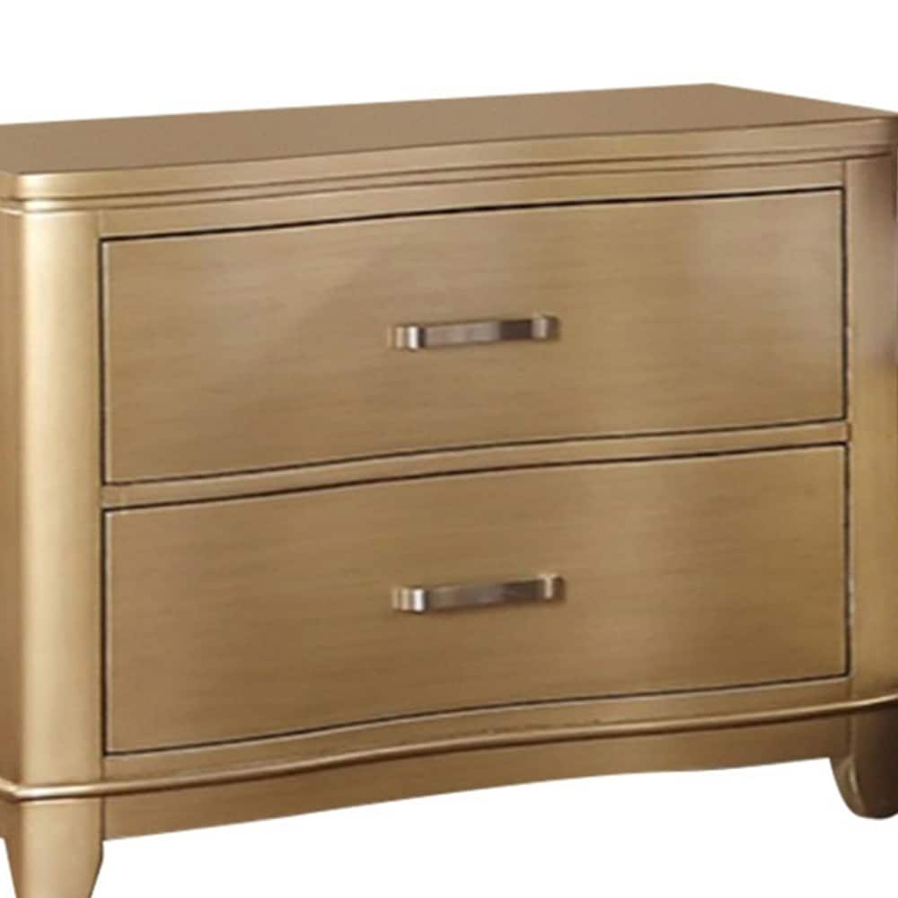 Shop Pine Wood Nightstand With Two Drawers On Metal Glides Gold Overstock 20855280