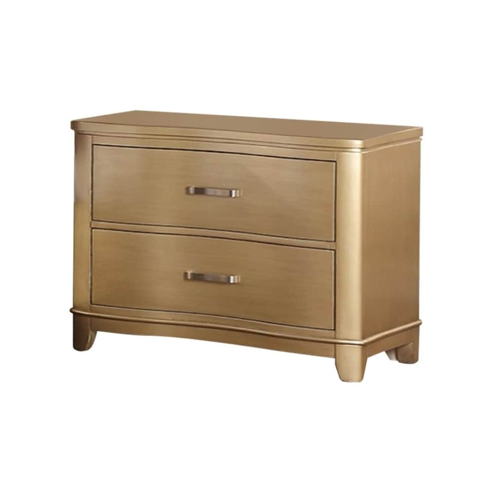 Shop Pine Wood Nightstand With Two Drawers On Metal Glides Gold Overstock 20855280