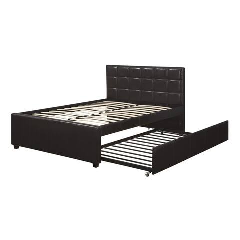Multi-utility Full Bed With Trundle Squ Tufted Head Boards Espresso,Brown