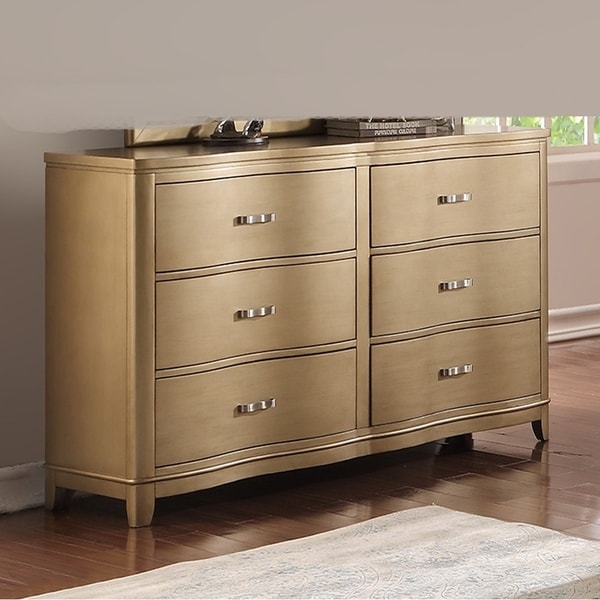 Pine Wood Spacious 6 Drawer Dresser ,Gold Overstock 20855383