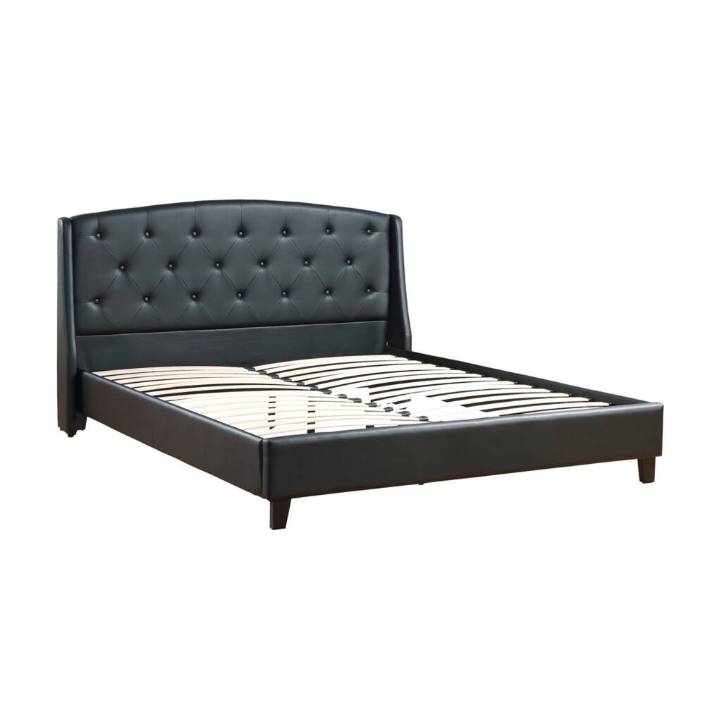 Flamboyant Queen Bed,Black Bonded Leather