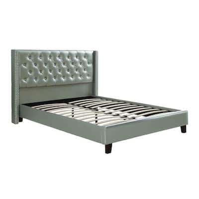 Faux Leather Upholstered Full Size Bed Featuring Nail head Trim Carmine Red