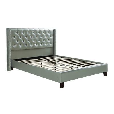 Faux Leather Upholstered Full Size Bed Featuring Nail head Trim Carmine Red