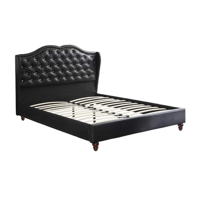 Magnificent Faux Leather Upholstered Queen Size Bed Black