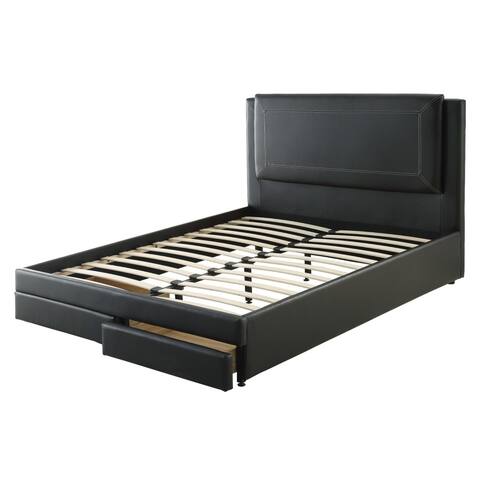 Pine Wood/ Bonded Leather California King Size Bed In Black