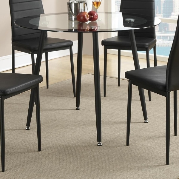 Round Glass Dining Table With Metal Base Black - Overstock - 20855904