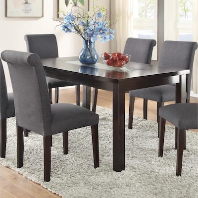 Wooden Dining Table with Tempered Glass Top, Brown