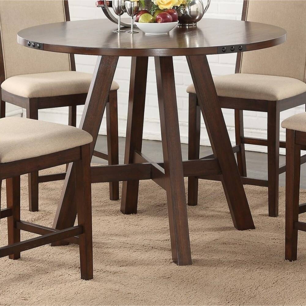 Wooden Counter Height Table With Slanted Legs , Brown