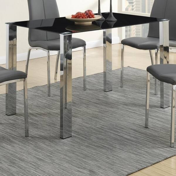 Metal Based Dining Table With Dramatic Black Glass Top - Bed Bath ...
